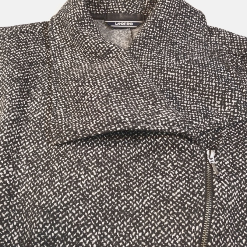 Lands End Side Zip Black And White Tweed Womens M Coat Office Whimsigoth Preppy - Picture 10 of 16